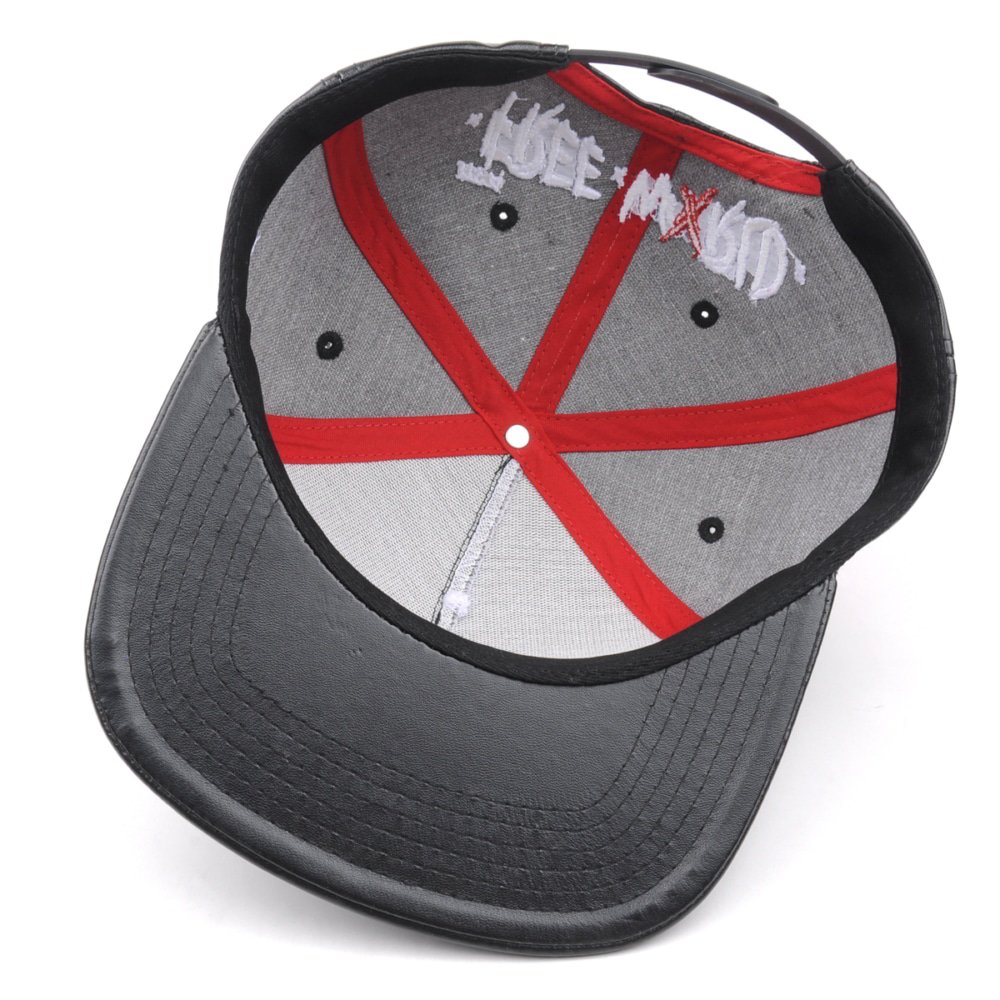 embroidery logo black leather snapback hats