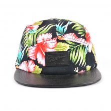 leather patch leather brim printing 5 panels hats