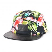 leather patch leather brim printing 5 panels hats