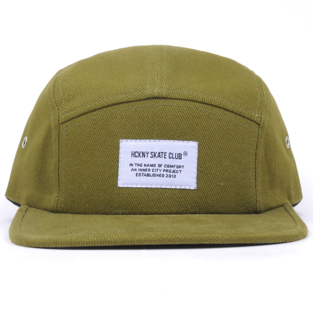 plain woven label flat brim 5 panels cap