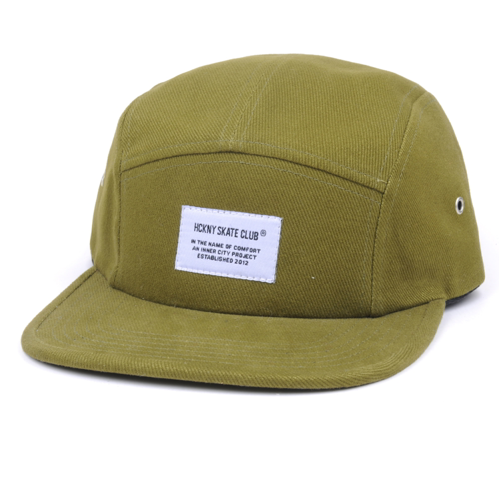 plain woven label flat brim 5 panels cap