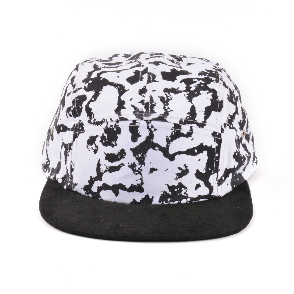 black suede 5 panels printing caps