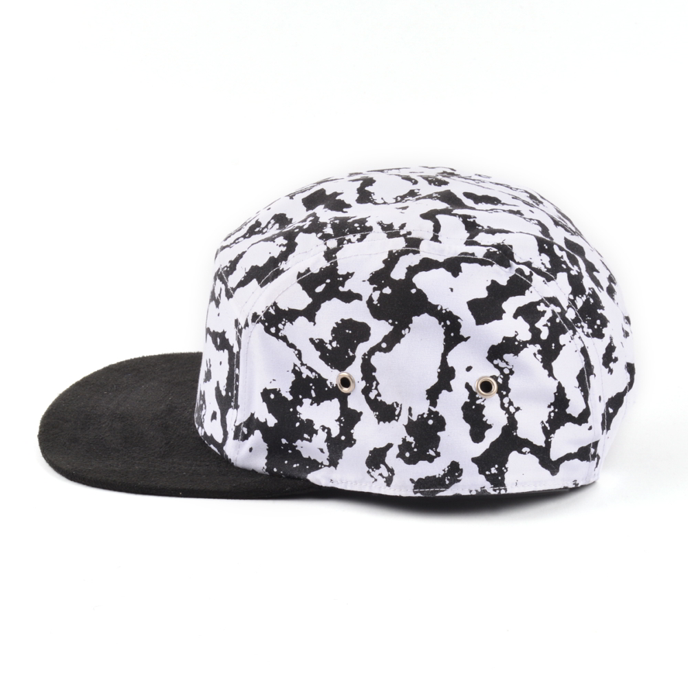 black suede 5 panels printing caps