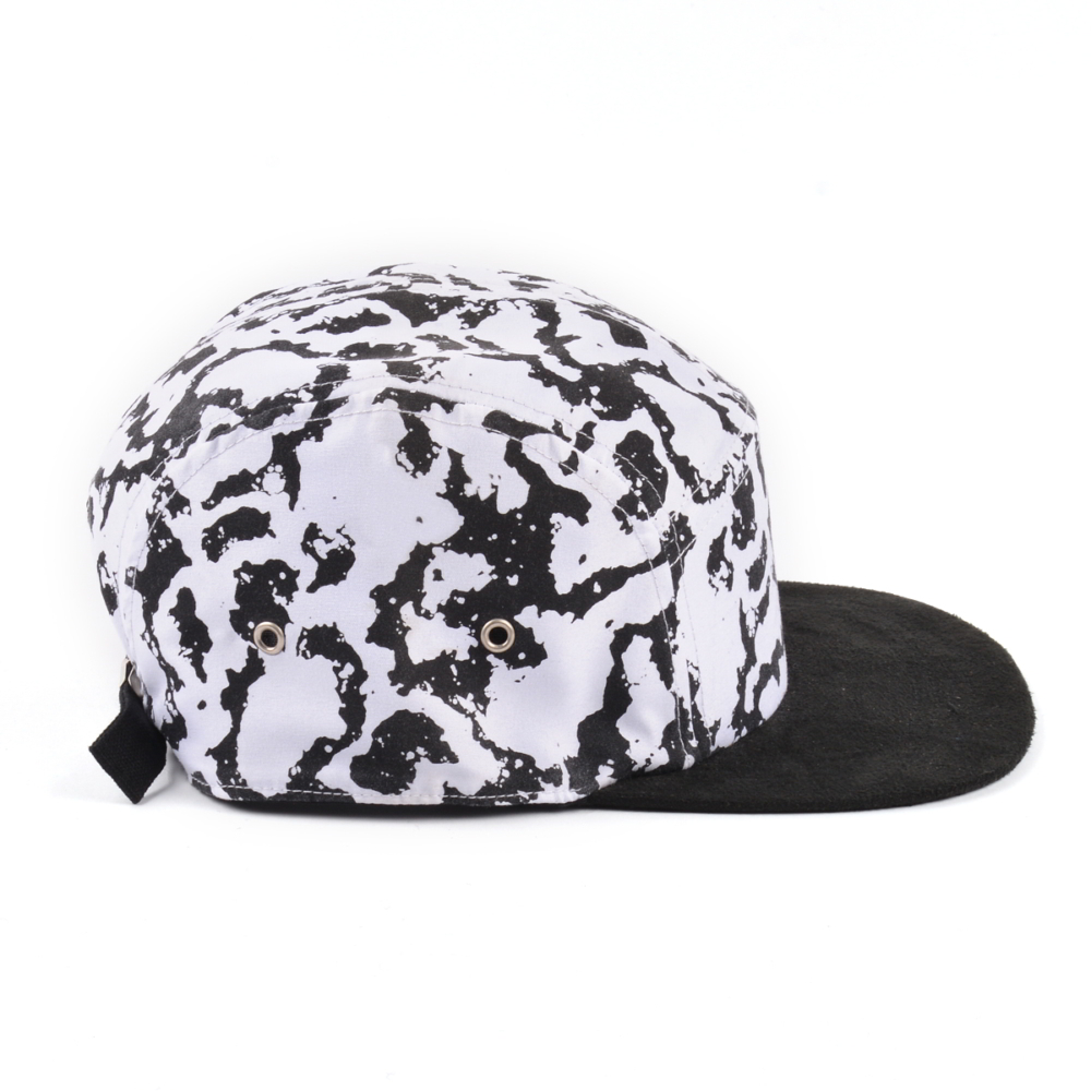 black suede 5 panels printing caps