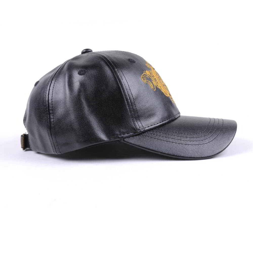 flat embroidery black leather baseball caps
