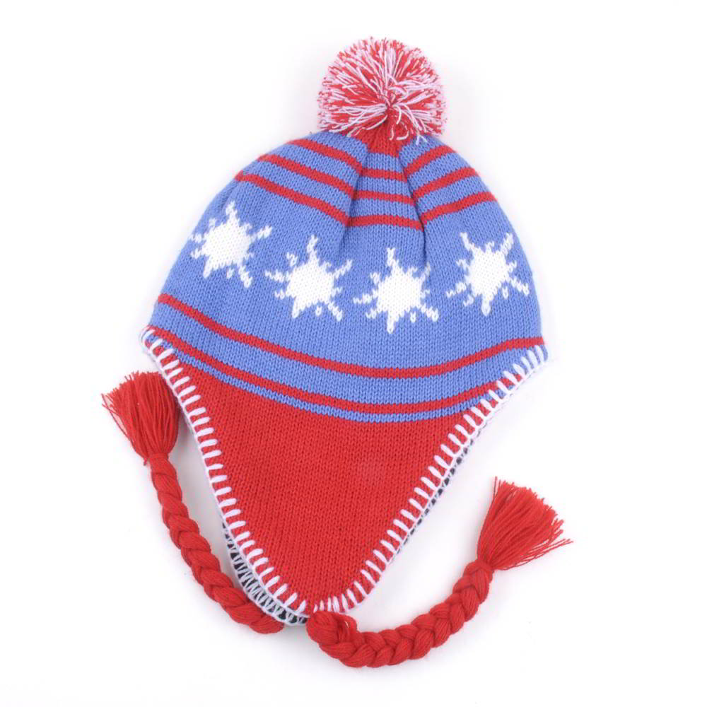 pom warm earflap jacquard logo beanies