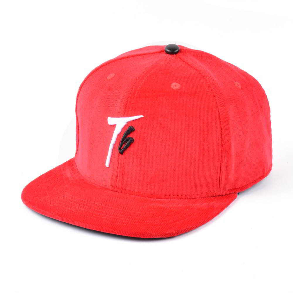 plain embroidery logo red corduroy snapback hats