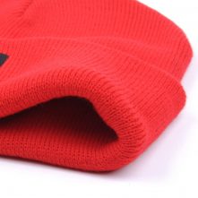 plain logo red knit cuffed hats beanies
