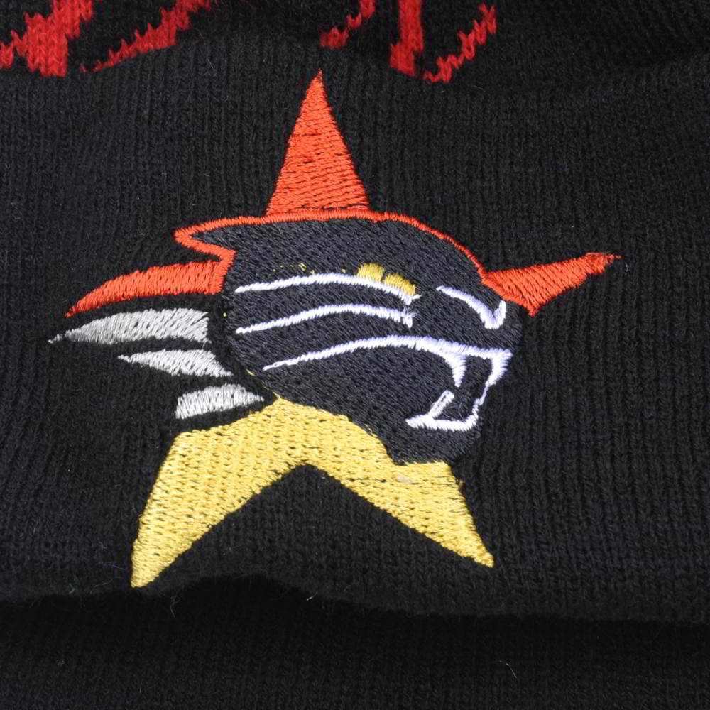 embroidery logo black jacquard cuffed winter beanies custom