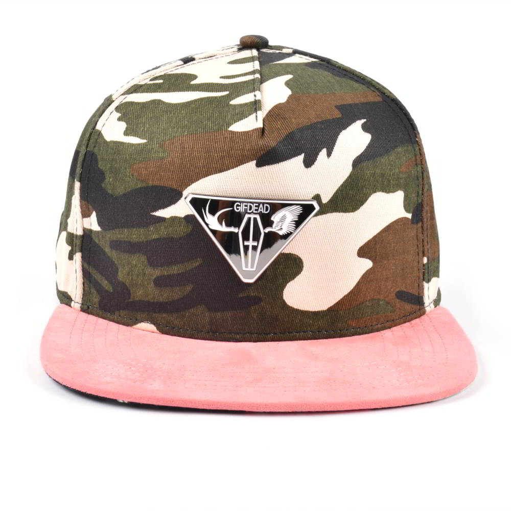 5 panels metal patch suede brim snapback caps