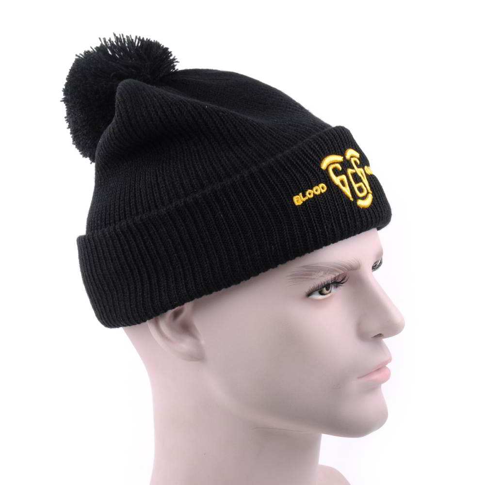 plain embroidery black slouchy winter beanies