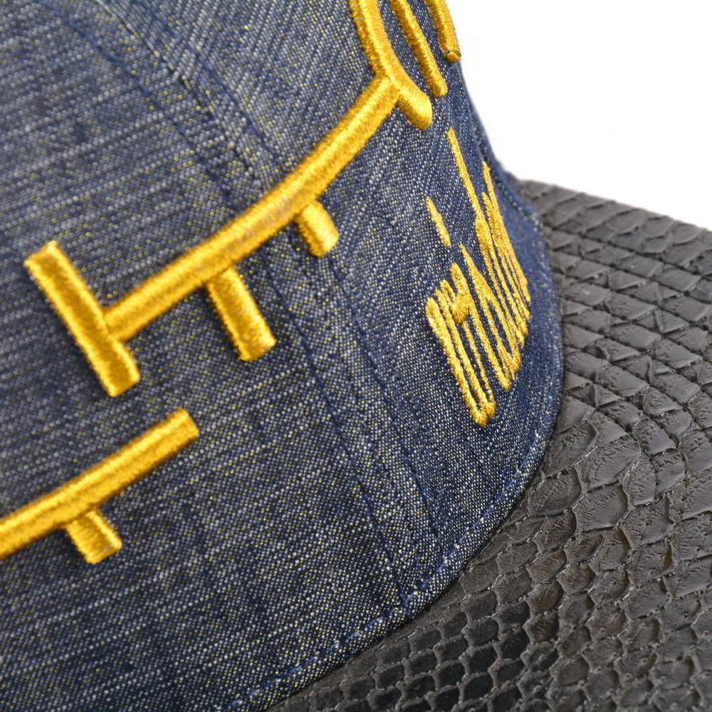 snakeskin leather brim 3d embroidery denim snapback hats
