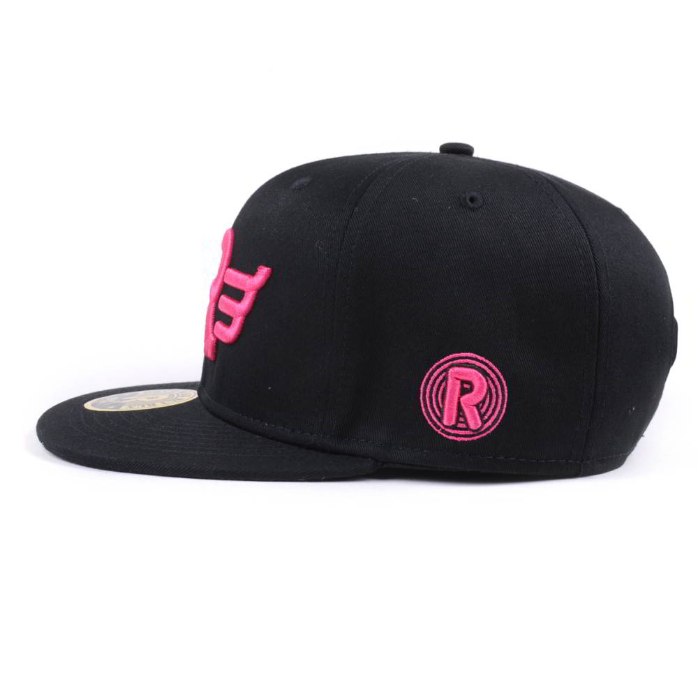 puff embroidery black flat brim black snapback caps