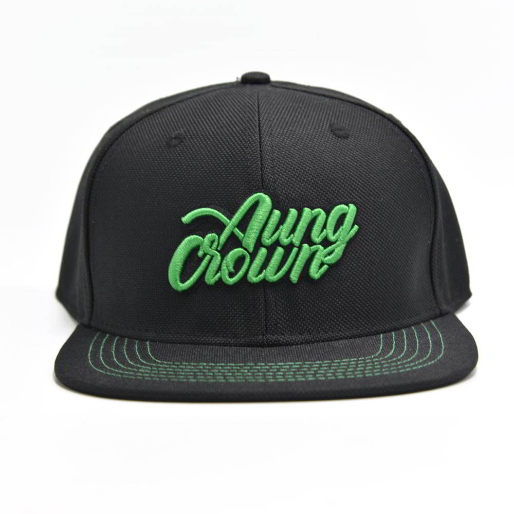 aungcrown embroidery logo black snapback caps custom