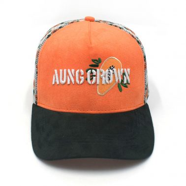 aungcrown logo 5 panels suede printing mesh trucker hats