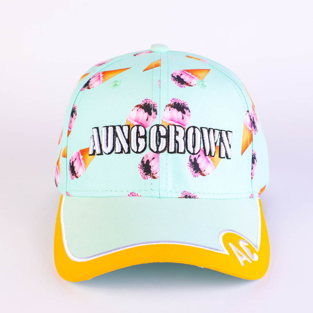 aungcrown embroidery logo printed fabric baseball hats