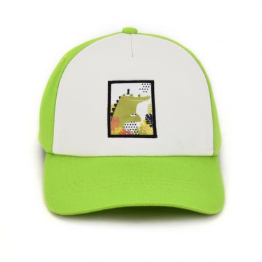 Cartoon pattern embroidery patch dad hat baseball cap 5 panels green.