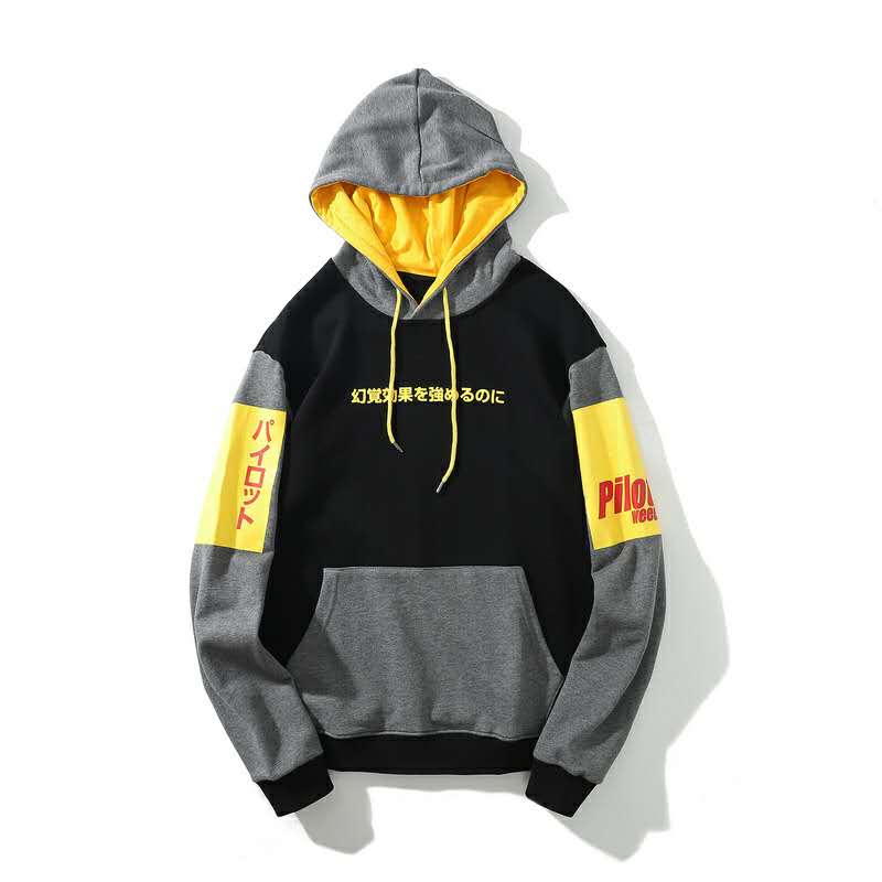 Fashionable trend contrast color long sleeve hoodies causal style for man