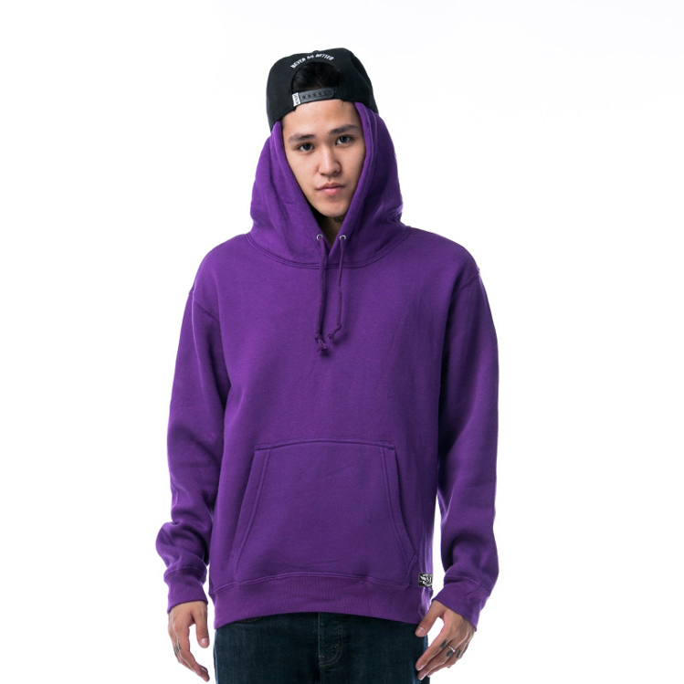 Loose long sleeve blank hoodies for man cotton fabric purple