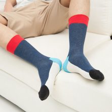 Different blocks contrast color blue cotton mens socks-2