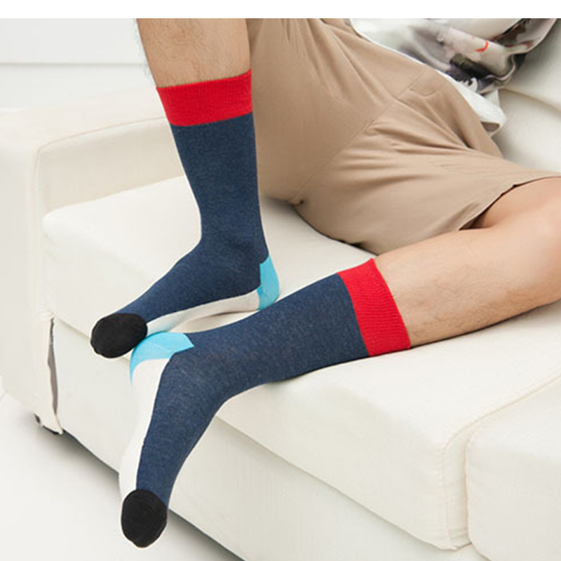 Different blocks contrast color blue cotton mens socks-2