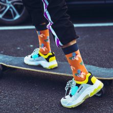 Fashion Orange plant pattern street crew sport socks for men-1