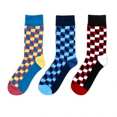 Man’s fashion contrast colorful cube pattern socks