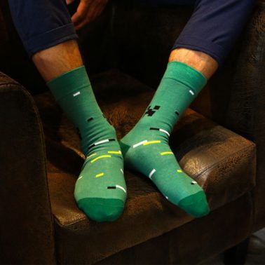 Men’s green textured cotton crew socks-1