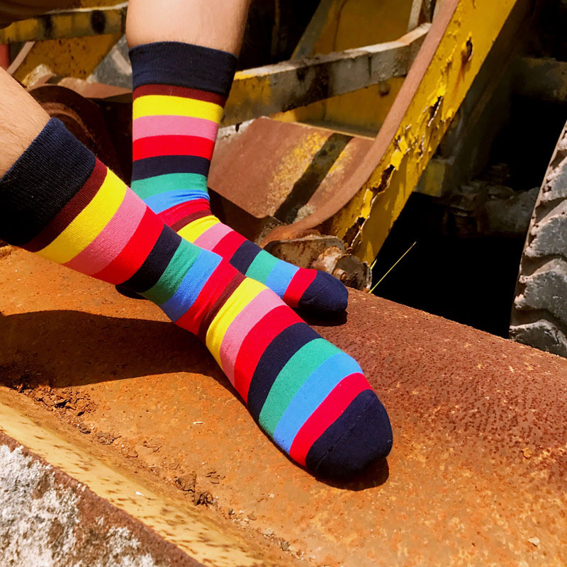 irregular striped patterned rainbow color socks for men