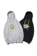 Fluorescent green contrast color printed logo hoodies-1