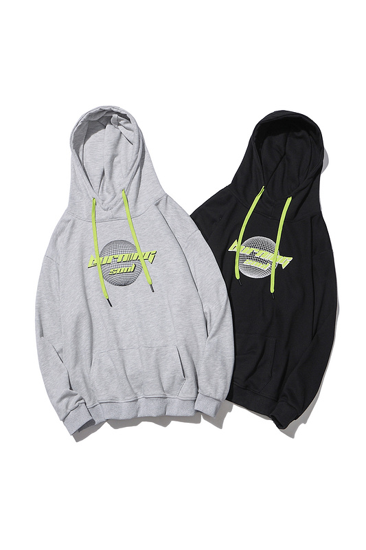 Fluorescent green contrast color printed logo hoodies-1