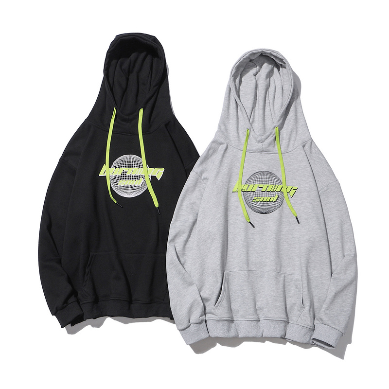 Fluorescent green contrast color printed logo hoodies-1