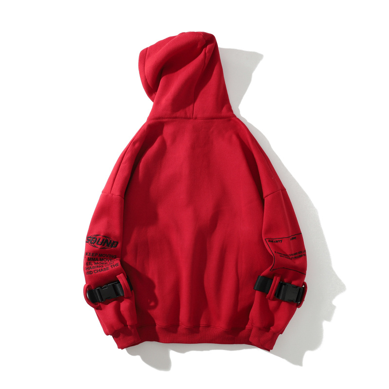 Red color hoodies for men and women with knit neckline-1