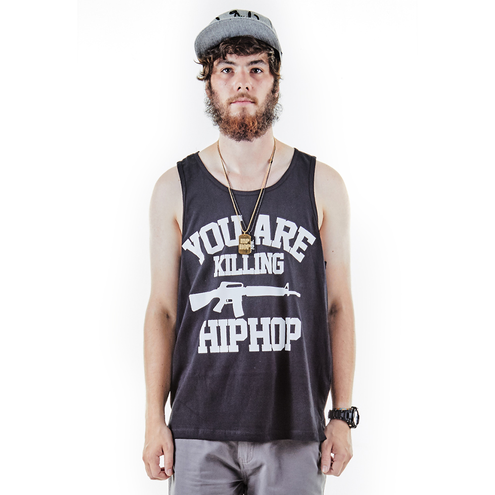 Black classic loose sport graphic tank top for men-1