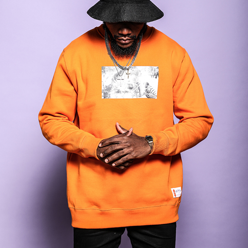 Orange 3D printed pattern oversize hoodies for men