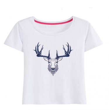 Cotton crewneck deer head printing t shirt for women