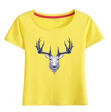 Cotton crewneck deer head printing t shirt for women