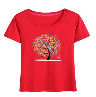 Digital tree graphic print crewneck women’s t shirt
