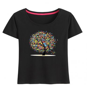 Digital tree graphic print crewneck women’s t shirt