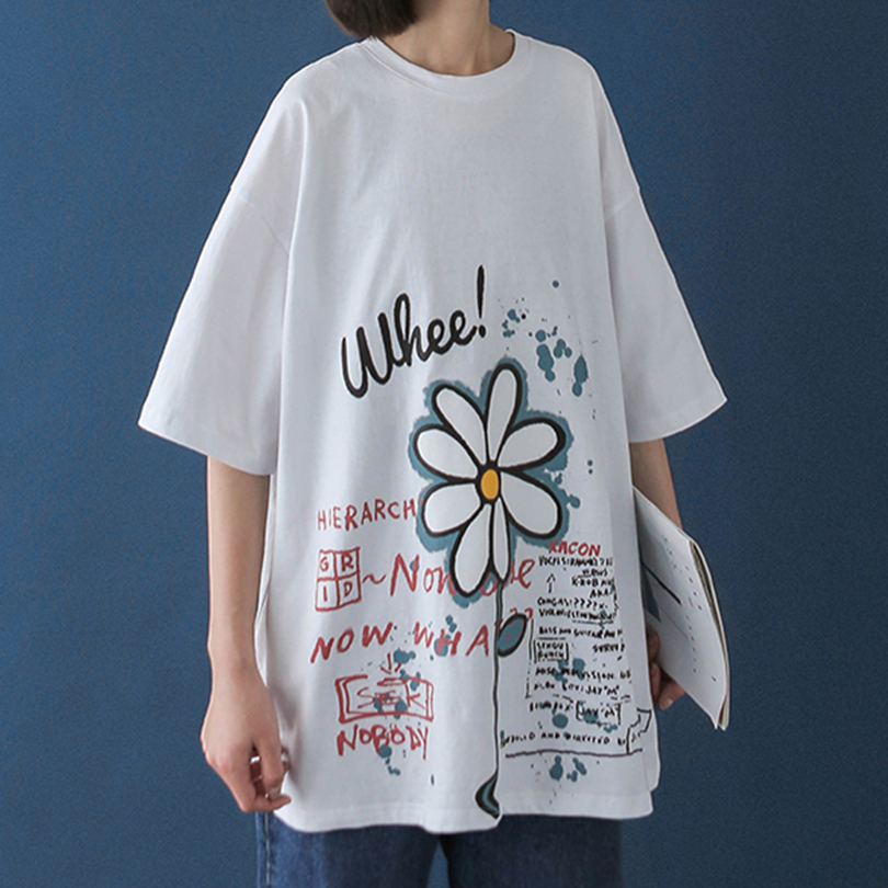 Women’s graphic printed loose crewneck oversized t shirt-2