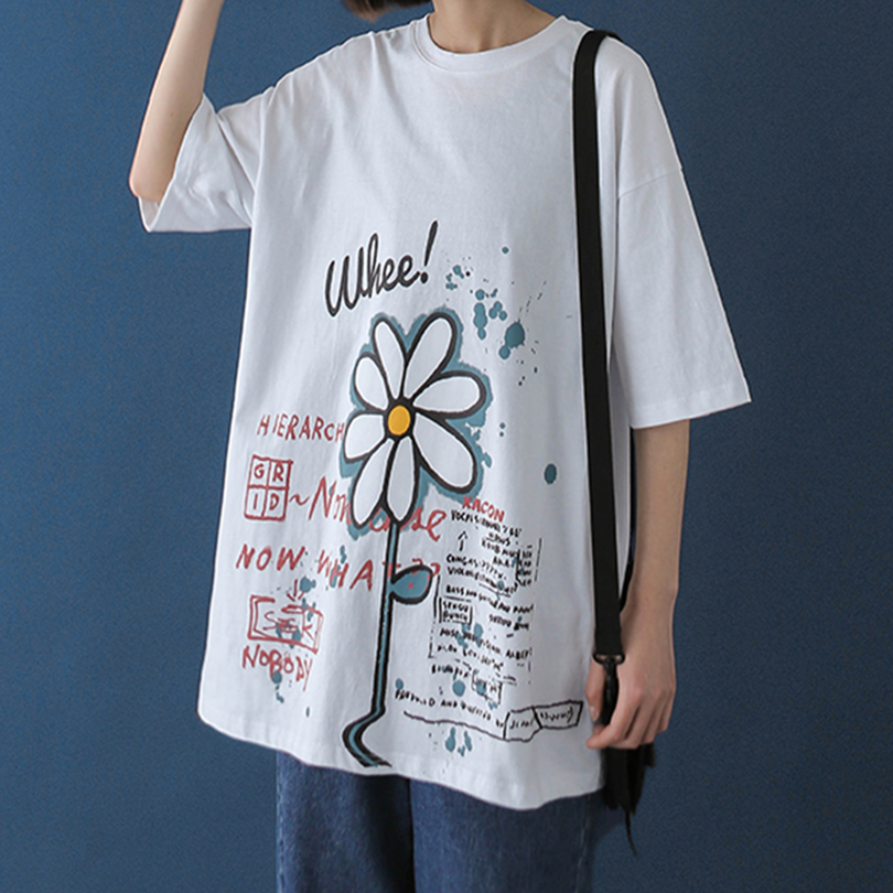 Women’s graphic printed loose crewneck oversized t shirt-2