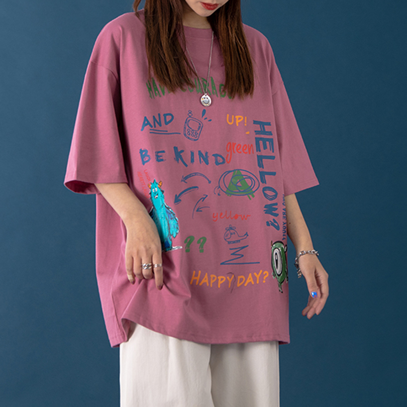 women’s novelty graphic printed oversized streetwear half sleeve t shirt-4