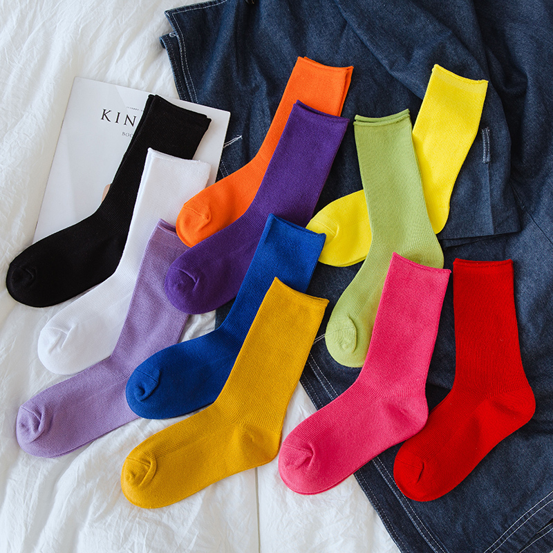 Fashion plain bright color women’s athletic crew socks