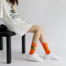 Casual and cool white patterned crew socks for women