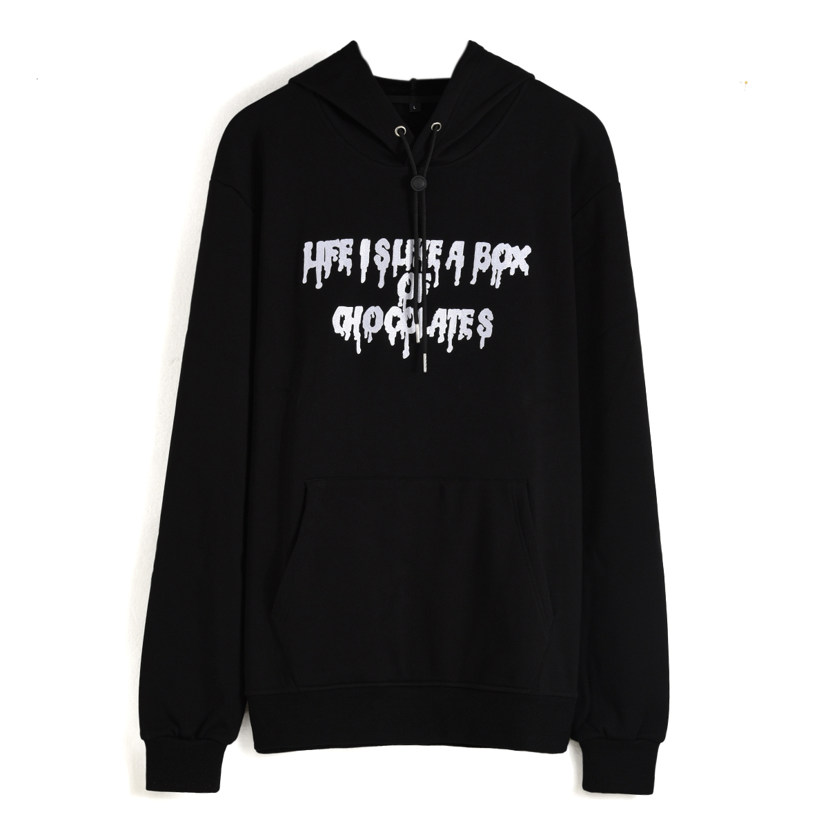 AungCrown street style cool black letter print pullover hoodies.