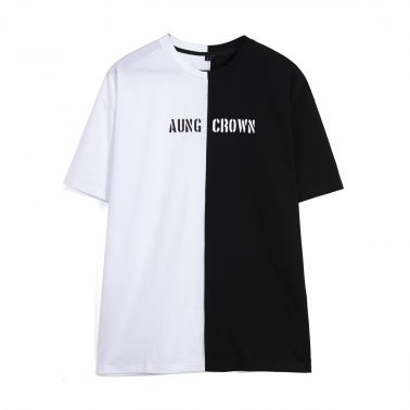 Black and white stitching street style hip hop t shirt-1