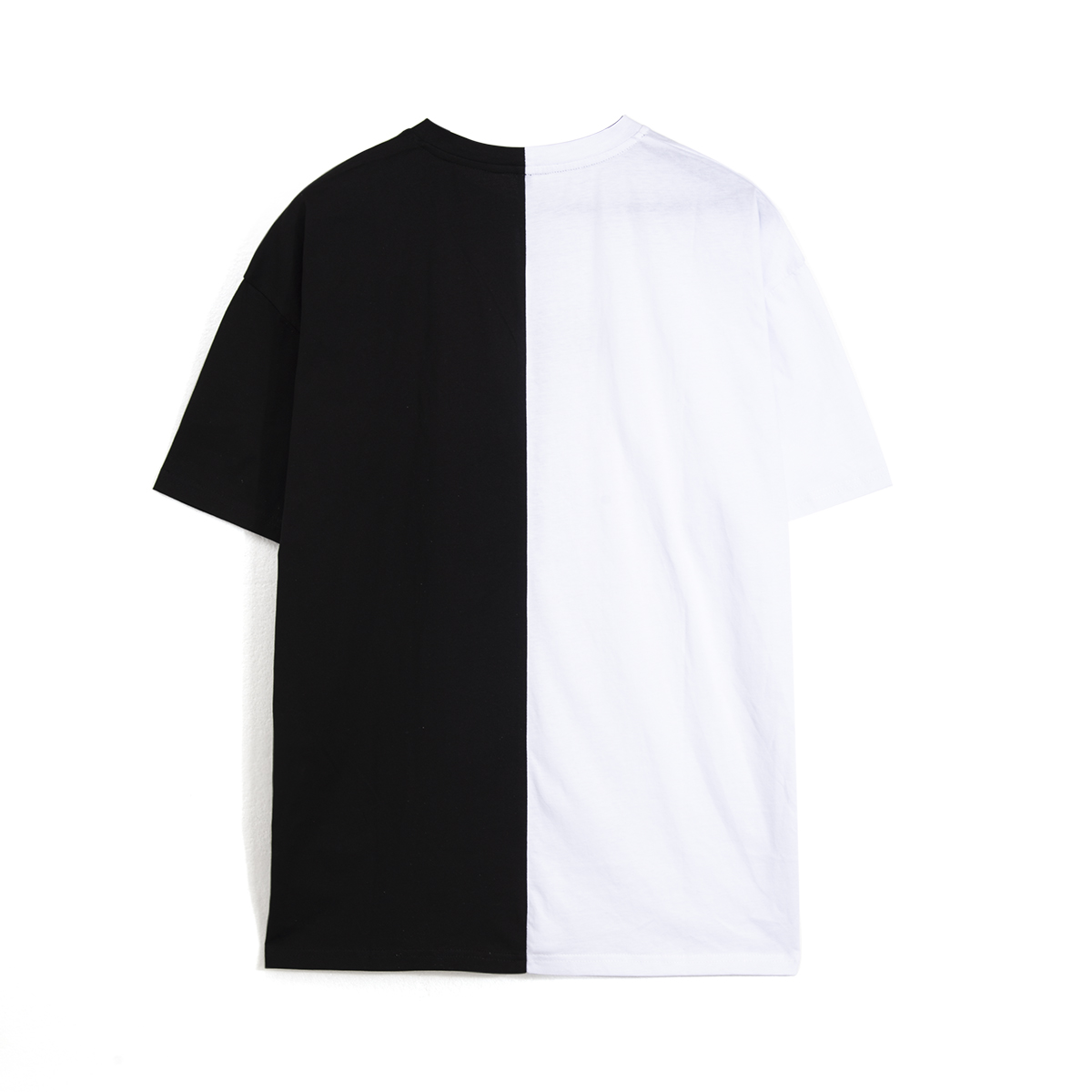 Black and white stitching street style hip hop t shirt-1