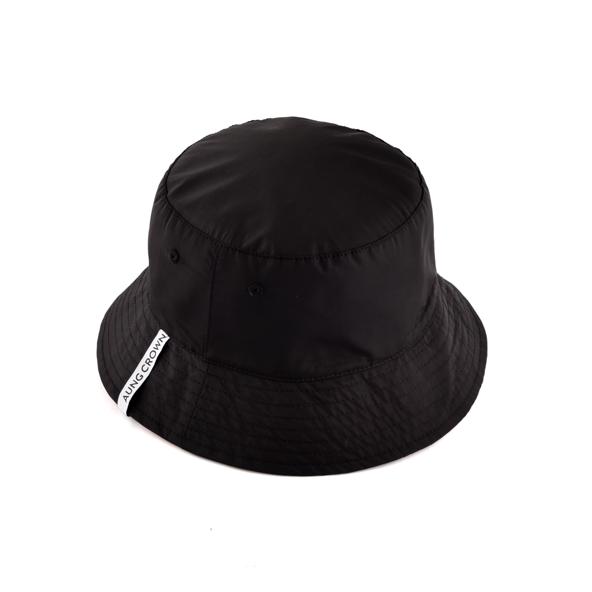 AungCrown wide brim simple plain black windproof bucket hat