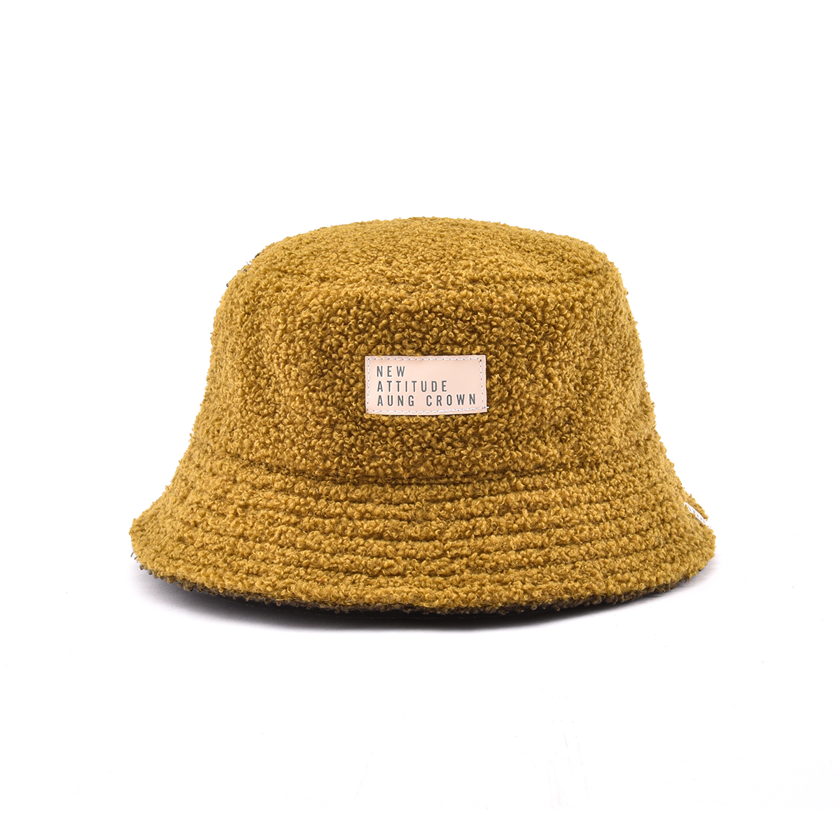 AungCrown warm faux fur plain color bucket hat for winter