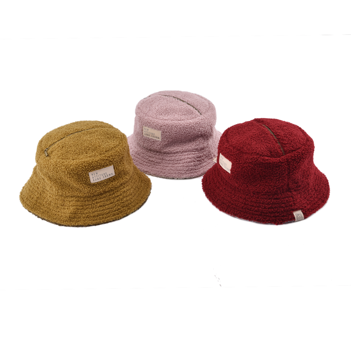 AungCrown warm faux fur plain color bucket hat for winter